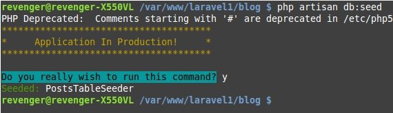 laravel seed console
