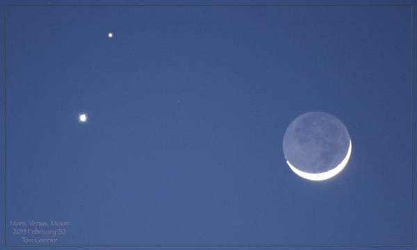 Луна, Марс и Венера на ночном небосводе 20-21 февраля 2015